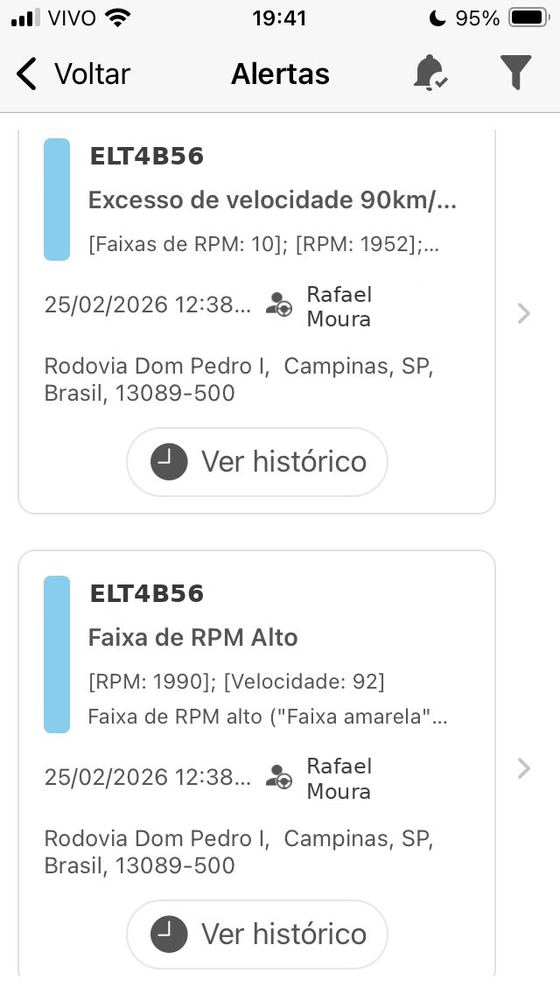 Tela Manutenção preditiva do app Elithium Fleet