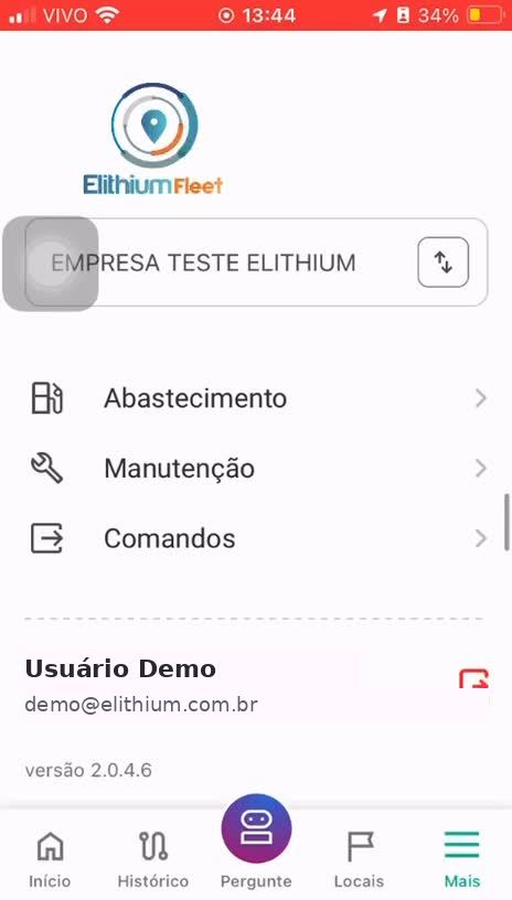 Tela Manutenção e abastecimento do app Elithium Fleet